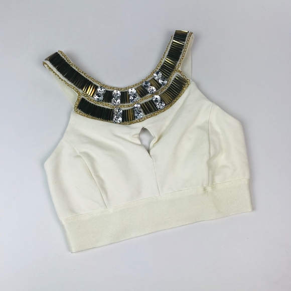 bebe Ivory Crop Top with Gold Embellished Collar - Picture 6 of 8